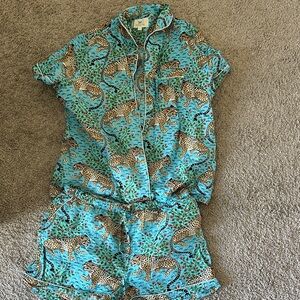 Printfresh Leopard Print Pajama Set - Blue and Brown